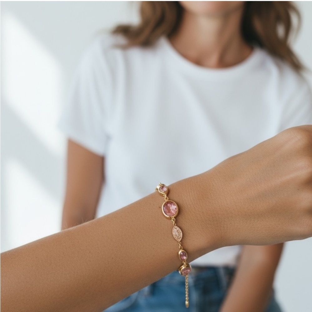 Elegant Gold and Pink Bracelet